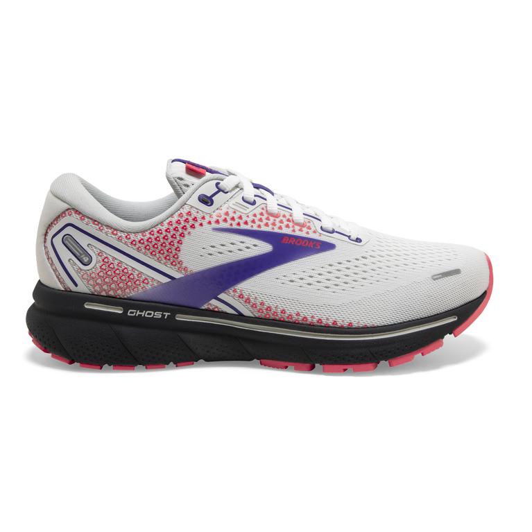 Brooks Women's Ghost 14 Cushioned Road Running Shoes - White/Purple/Coral (LRAZ17628)